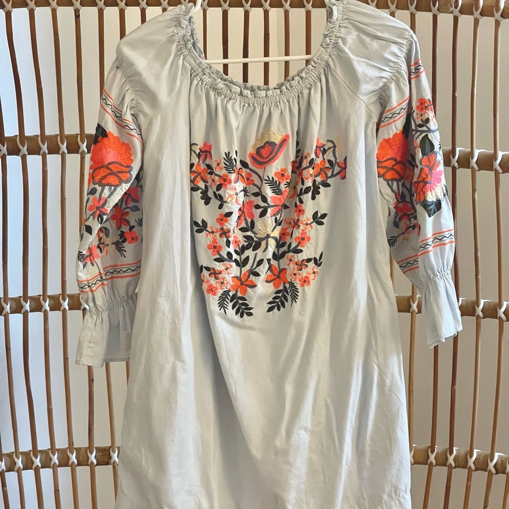 Free People blue shift dress with embroidery